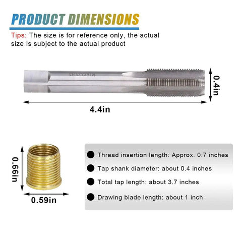 Spark Plug Thread Repair Kit Stainless Steel Car Repair Tool Set With M14x1.25 Thread Inserts And M16x1.25 Tap dimensions