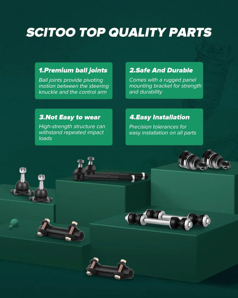 10 Piece Bolt On Front End Suspension Kit For Chevy Colorado, GMC Canyon, Isuzu I 350 And I 370 displayed on green steps