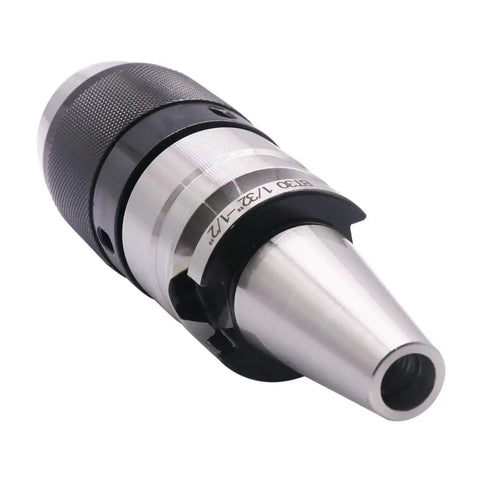 Heavy Duty Self Tightening Keyless Drill Chuck Holder For One Thirty Second To One Half Inch Range With BT30 Integral Shank