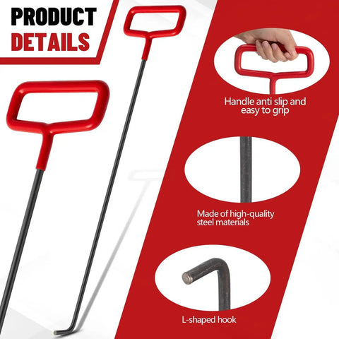 Zonon 2-pack rebar lifter hooks, 33-inch steel tools with red rubber handles for lifting rebar and mesh.