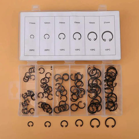 Six Size C Clips Snap Ring Assortment Kit 11mm To 21mm In Durable Metal With Box For Dowel Pins And Shaft Grooves Prevents Lateral Movement