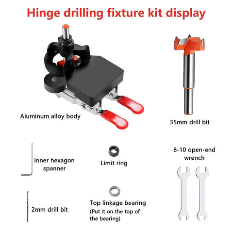 Concealed Positioning Hinge Hole Punch 35mm Door Hinge Jig With 2 Retaining Clips High Precision Aluminum Alloy DIY Cabinet Hardware Kit