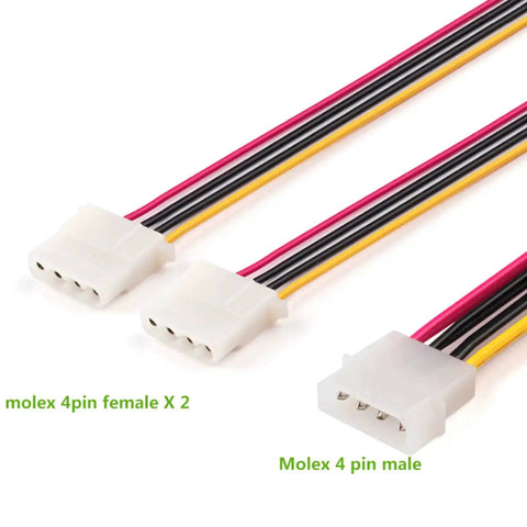 Two Pack 4 Pin Power Supply Y Splitter Cable Kit Internal Extension Cable 2 Female To 1 Male Connectors 20 Cm Length Ideal For IDE Hard Drives And CD DVD Drives