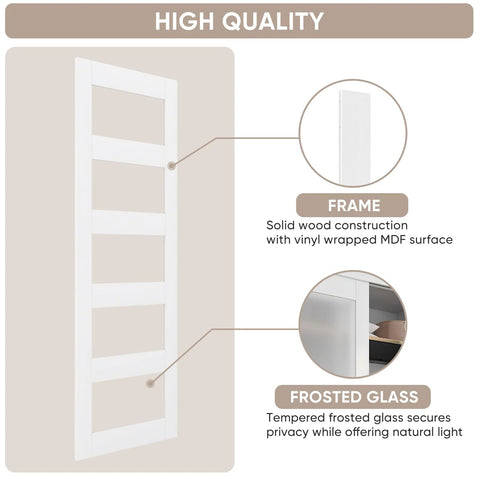 White Sliding Closet Door 48 By 80 Inches With Frosted Glass Double 25 Inch Panels 5 Lite Bypass Door With Hardware Kit And Matching Fascia