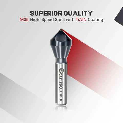 Pro Grade Beast Heavy Duty Cobalt TiAlN Coated Single End Countersink Chamfer Tool 82 Degree Bit For Metal Stainless Steel Copper Wood Fiberboard Half Inch For Precision Work, showing front view.