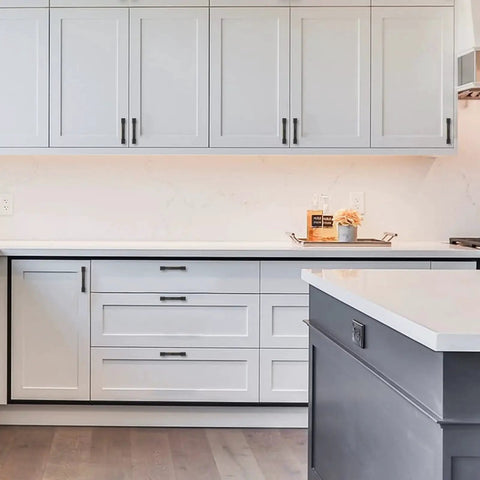 Modern kitchen with 10 Pack Matte Black Cabinet Pulls, 3 Inch 76mm Hole Centers, Arch Style Handles For Kitchen Cabinets and Drawers