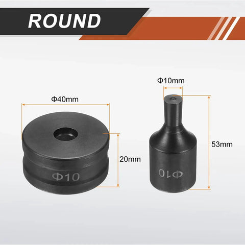 Hydraulic Hole Punch Die Set 10mm Round Hole for CH70 Electric Punching Machine 40Cr Steel, showing 53mm and 20mm dies