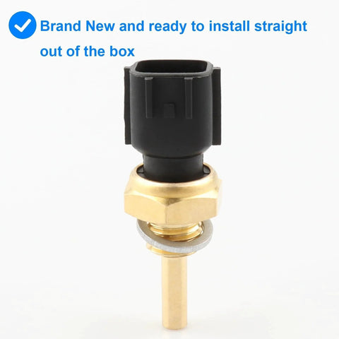 Front view of Engine Coolant Temperature Sensor Replacement 1580606 ECT Sensor, brass and black housing, fits Nissan Infiniti models