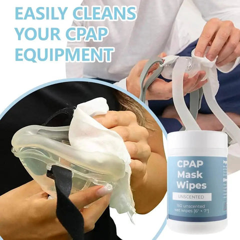 Using unscented alcohol free CPAP mask wipes 160 count canister for mask tubes to clean a CPAP mask