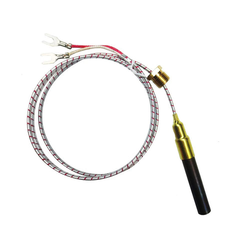 750mv thermocouple with braided white/red wire, 24-inch length, brass connector and probe for gas fireplaces