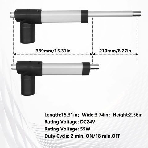 Heavy Duty Electric Recliner Actuator Replacement Kit For Lift Chairs 24V DC Motor Feikeer Compatible, dimensions shown.