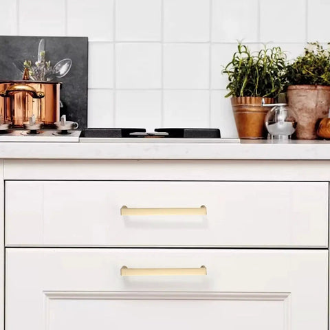 Kitchen drawer with 10 Pack 5 Inch Brushed Gold Cabinet Pulls Zinc Alloy Handles for Dresser Cupboard Wardrobe Drawer Hardware
