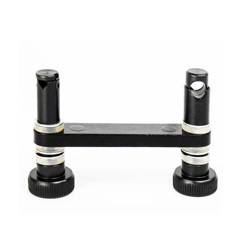Shop Ready Dial Test Indicator Holder For Bridgeport Mills A Real Workhorse With 1.875 Inch Clamp 0 To 12 Inch Reach 4.5 Inch Arm Aluminum Alloy Construction For Rigidity And Quick Setup In The Shop. Visible are two clamps and connecting arm.