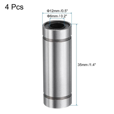 4Pcs LM6LUU Linear Bearing 6mm Bore 12mm OD 35mm Length Double Sided Rubber Sealed Ball Bearings For Dustproof Smooth Movement