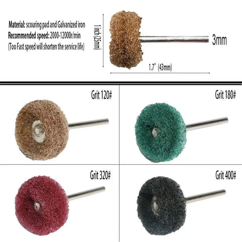 Rust Removal And Deburring Polishing Wheel Set For Rotary Tools With 3mm Mandrel Brown Grit 120 Buffing Pads 50 Pack