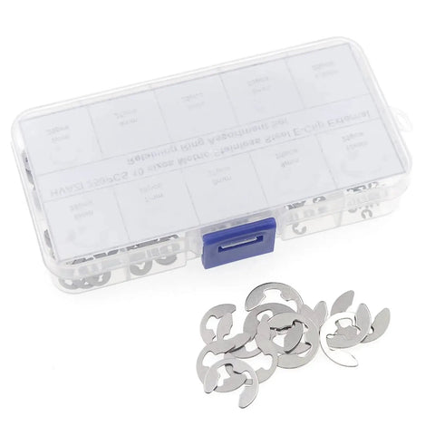 250 Piece Stainless Steel E Clip External Retaining Ring Assortment Kit Ten Metric Sizes From 1.5mm To 10mm With 25 Pieces Each Size