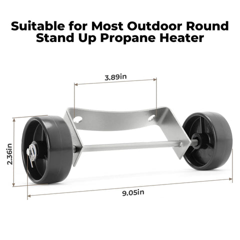 Outdoor heater wheel kit by Amazon, replacement parts for most round stand-up propane heaters, two wheels, gray frame