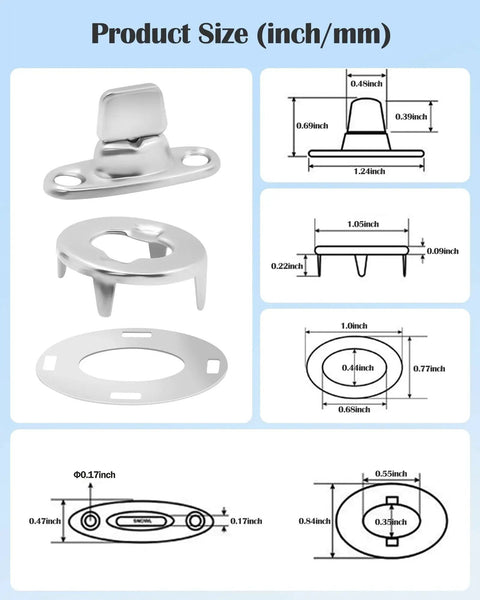 Beefy Twist Lock Common Sense Fasteners For Marine Use By Nerites, showing marine-grade brass turn buttons with zinc spring and size chart.