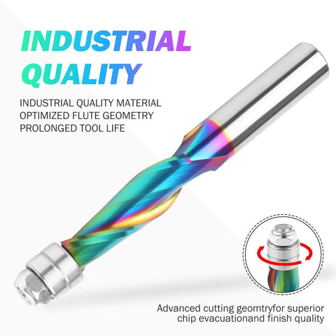 Upcut Spiral Flush Trim Router Bit 1/2 Inch Shank 1-1/2 Inch Cutting Length Solid Carbide TAC Coated Heavy Duty for woodworking