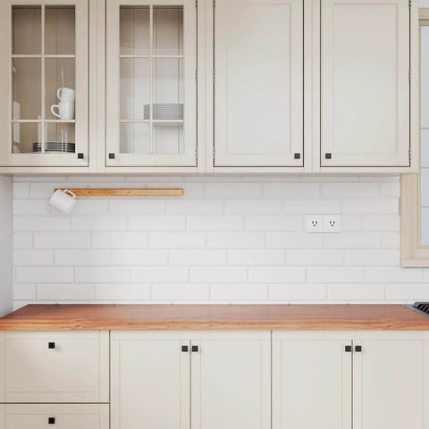 Installed Black Square Cabinet Knobs 20 Pack 1.1 Inch Zinc Alloy Dresser And Kitchen Cabinet Hardware on white kitchen cabinets