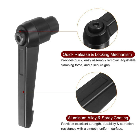 8 Piece Adjustable Clamping Lever Handles Set With M8 Female Thread Knobs Rotating Screw Locking Quick Release Ratchet Push Button Handle Black