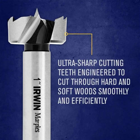 Forstner Bit from 14 Pieces For Woodworking Carbon Steel By IRWIN Marples, showing ultra-sharp teeth for clean flat-bottom holes.