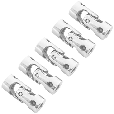 Five silver metal U-joint steering shaft couplers for RC cars, 3.17–4mm