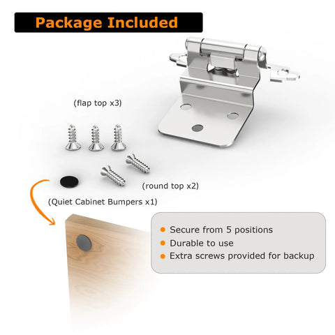 Chibery 3/8 in inset cabinet hinge kit, brushed nickel, 50-pack self-closing flush mount hinges with door bumper, screws included