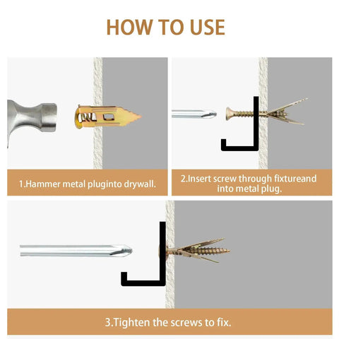 Step-by-step installation of Self Drilling Drywall Anchors And Screws Kit Zinc Plated Steel Wall Anchors For Drywall In Two Sizes Included