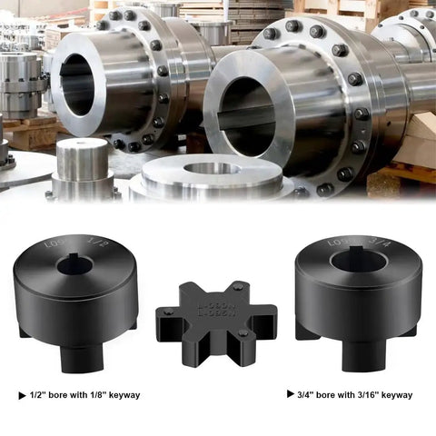 L090 3-Piece L-Jaw Coupling Set With Buna N NBR Rubber Spider For Log Wood Splitter, Heavy-Duty 1/2 To 3/4 Inch Bore