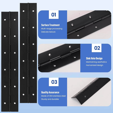 Heavy Duty 12 Inch Piano Hinge In Black 304 Stainless Steel Continuous Hinge With 2 Inch Open Width For Cabinets Doors Woodworking
