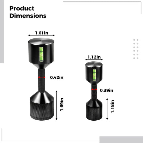 2 Piece Aluminum Flange Dowel Pin Set With Foam Spirit Level Alignment, Adjustable Height, Black Coating, Sizes 0.39 In, 0.42 In