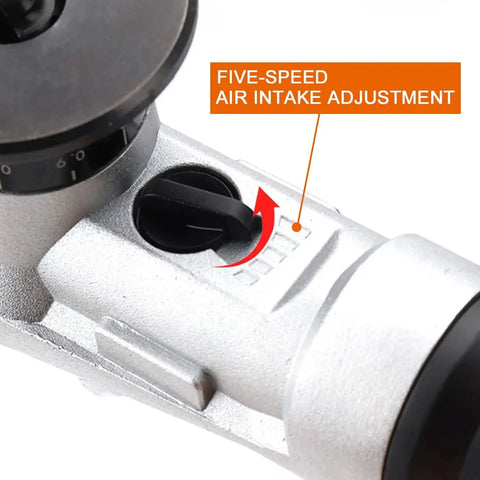 Close-up of the Compact Mini Pneumatic Chamfering Tool With Replaceable Blades And Bearings showing five-speed air intake adjustment