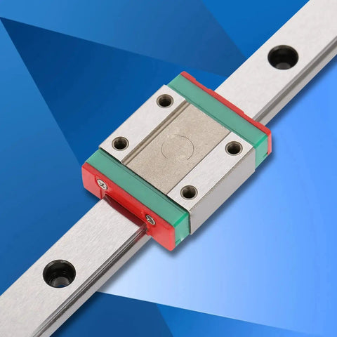 Compact 12mm Linear Rail With Four Point Ball Retainer And Built In Lubrication System Includes 100mm Travel shown on blue backdrop