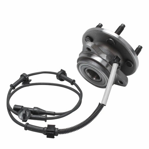4WD Front Wheel Bearing Hubs Replacement Set For Ford Ranger Explorer Sport Trac Mercury Mountaineer And Mazda B4000 Pair Hubs With ABS Beefed Up Wheel Hub Assembly For Easy Install showing a hub with ABS sensor wiring and 5-bolt pattern.