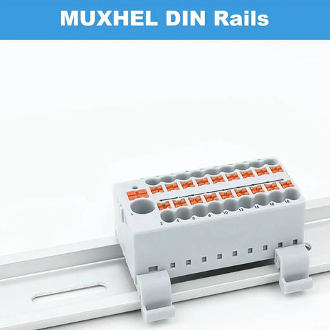 20 Pack 13 Inch Aluminum DIN Rails For Electrical Panels 35mm Wide by 7.5mm High Slotted Carrier with mounted block