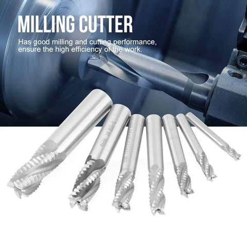 7-Piece Roughing End Mill Set For Metalworking, HSS CNC Milling Cutter With 4 Flutes, Pro Grade High Speed Steel Bits
