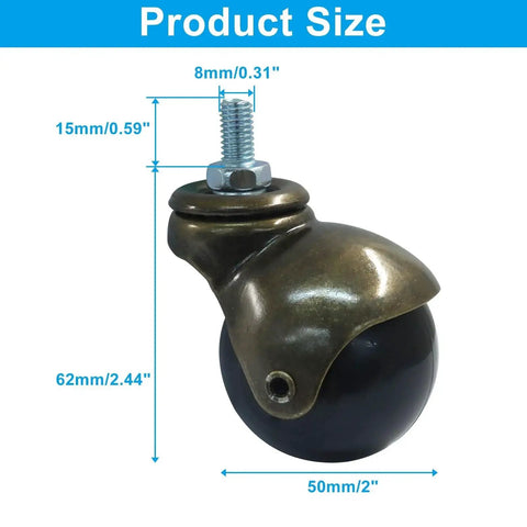 2 Inch Ball Caster Wheels Set Of 4 With Threaded Stem 360 Degree Swivel Furniture Casters Antique Bronze Finish