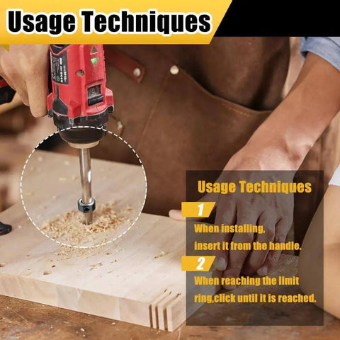 Using Depth Stop Drill Bit Set With Nine Pieces And Allen Wrench By Tiosamd for precise drilling into wood.