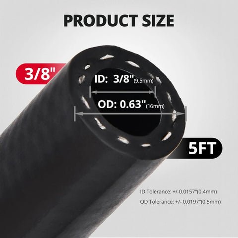EVIL ENERGY 3/8 in transmission oil cooler hose, black rubber, 5 ft length, ID 3/8 in, OD 0.63 in