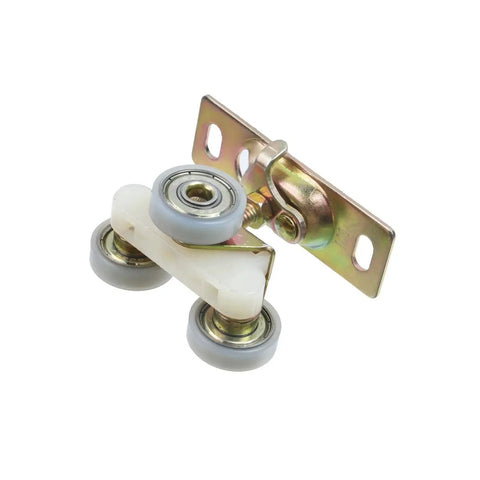 Two Pack Alloy RV Pocket Door Rollers With Hangers For Sliding Doors White Finish Durable Alloy Wheels For Smooth And Stable Door Movement In Trailers And Homes 54x40x42mm Size And Easy Fit.