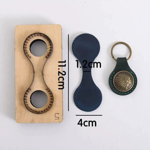 Teardrop Cutting Mold Set For DIY Leather Crafting Tools including Pro Grade Wooden Steel Rule Punch and Key Fob Template Kit.