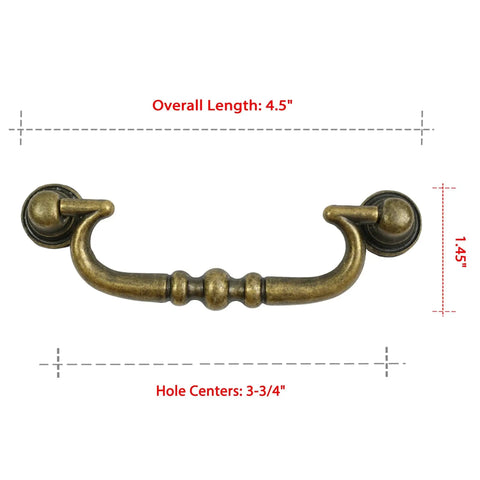 Vintage Drop Bail Drawer Pulls Set In Antique Brass 6 Pack For Furniture Restoration And Dresser Updates, Classic Cabinet Handles