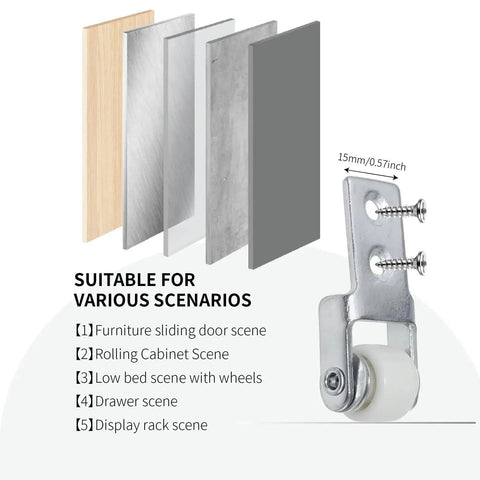 15mm Diameter Wheel Sliding Door Track Guide Wheel Roller for Furniture Cabinets Sliding Doors Trundle Beds and Drawers image