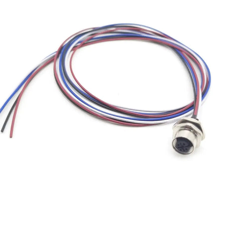 4 Pin A Code M12 Female Connector Cable With Straight Back Mount Waterproof Aviation Socket, unshielded PVC lead, IP67, 0.5m