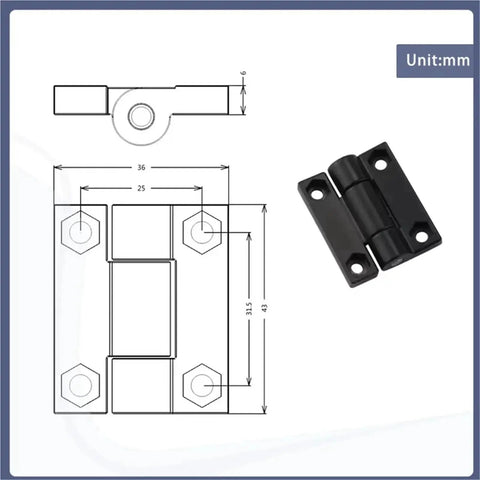 Square torque-controlled hinge with 1.5-inch zinc alloy damping axle, black finish, 1 pc