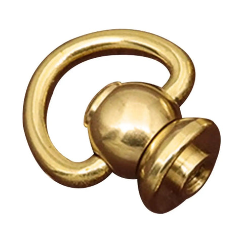 Solid Brass Ball Stud Rivets With D Ring 360 Rotatable Head For Leather Purses, close-up view showing brass material and swivel head
