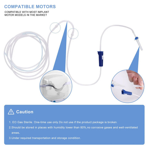 Dental implant irrigation tubing set, clear disposable tubing with blue clamp, sterile packaging, W&H-compatible