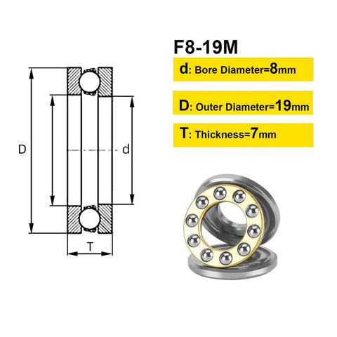 HiPicco thrust ball bearing F8-19M, 8mm bore, 19mm outer diameter, 7mm thick, chrome steel, single direction, 10 pcs