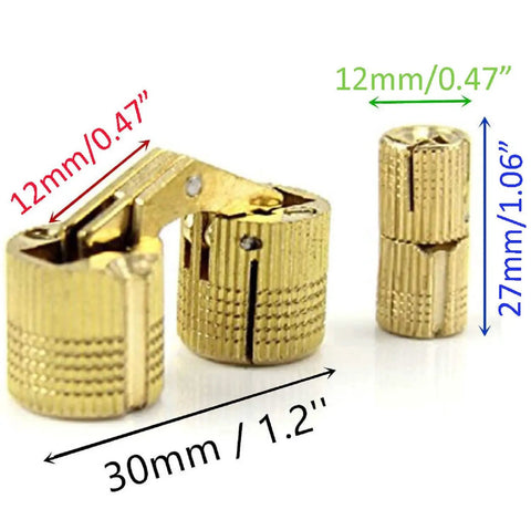 Detailed view of Hidden 12mm Brass Barrel Cabinet Hinges 4 Pack Concealed 180 Degree Opening Rugged And Rust Resistant